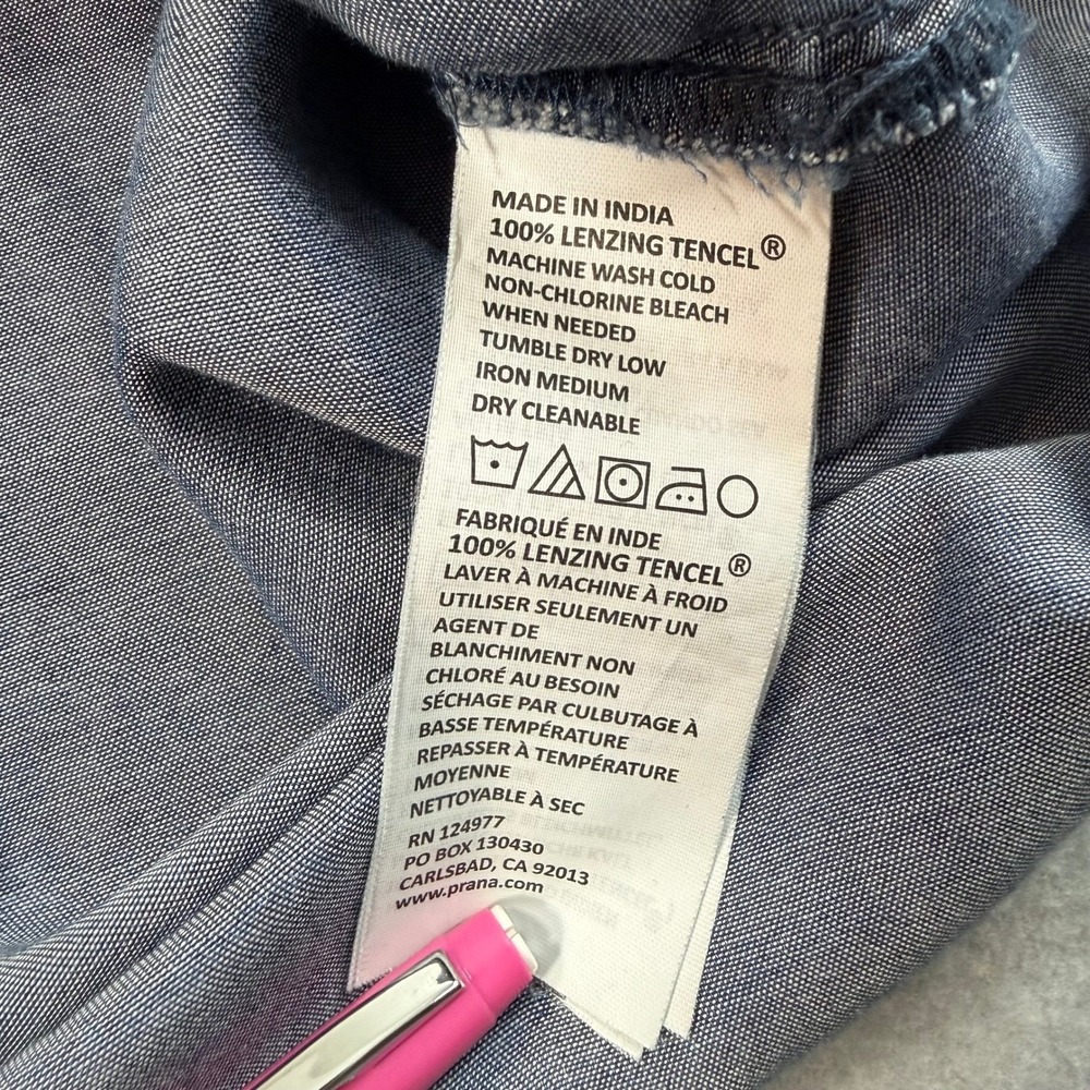 Prana Blue Chambray Button down Shirt XS Tencel Hiking Casual Minimalist - Picture 7 of 10